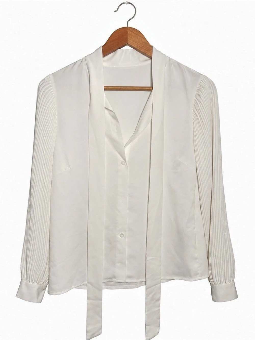 White Pleated Sleeve Blouse | S